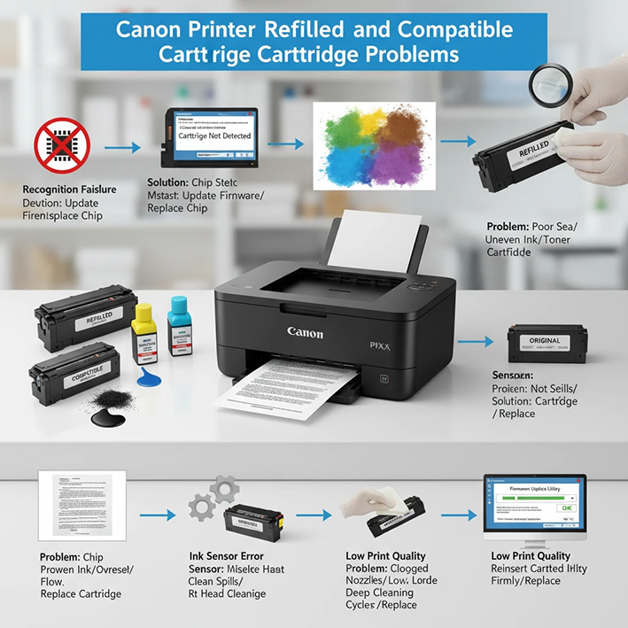بخش سوم: مشکلات مربوط به کارتریج‌های شارژ شده و سازگار
