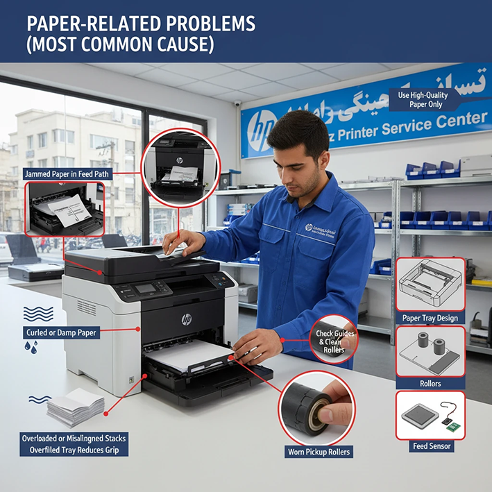 نکشیدن کاغذ توسط پرینتر HP | علت و راهکارهای جامع رفع مشکل