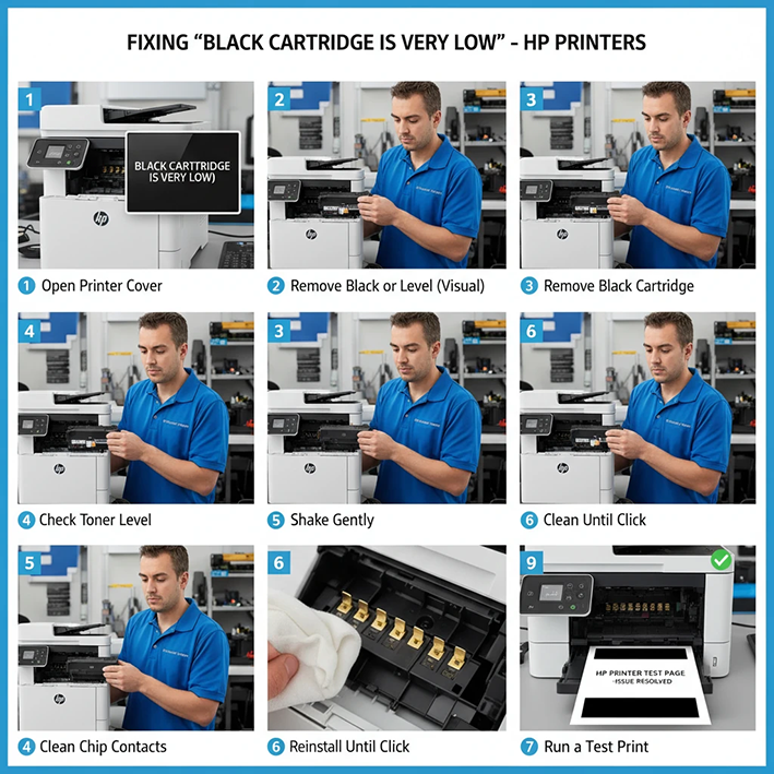 راهنمای جامع و گام به گام رفع ارور Black Cartridge is Very Low